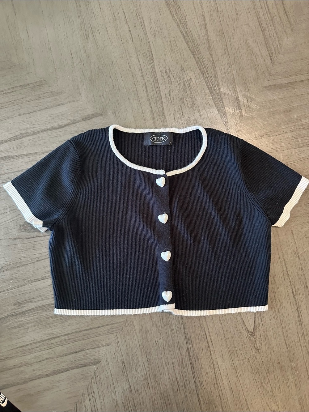 Cider Navy Cropped Knit Cardigan with White Trim